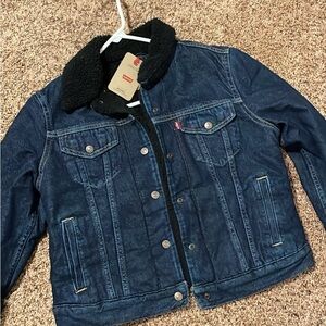 Levi's Dark Blue Denim Jacket with Black Sherpa Collar
